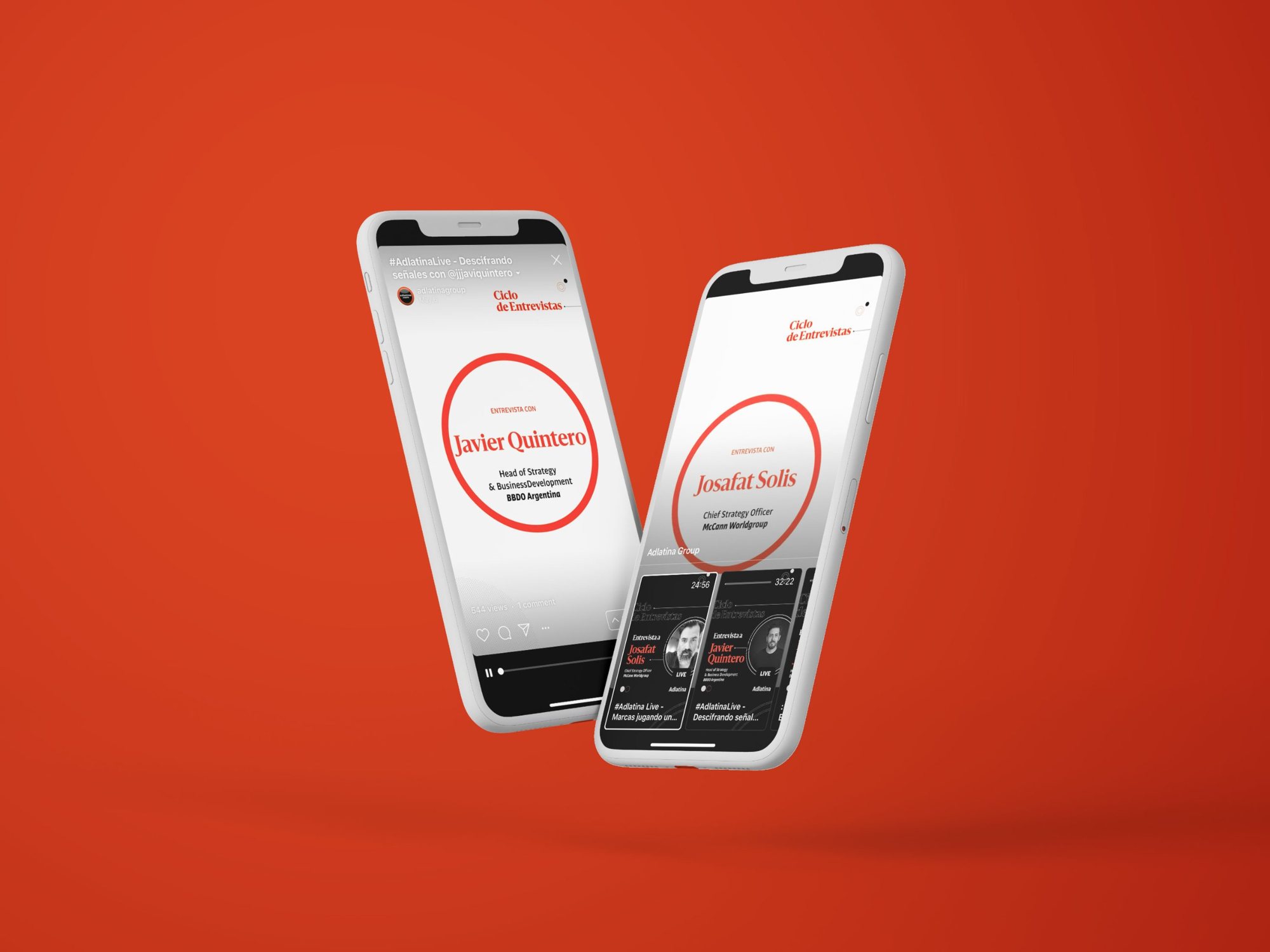 Two phones showing interview screens