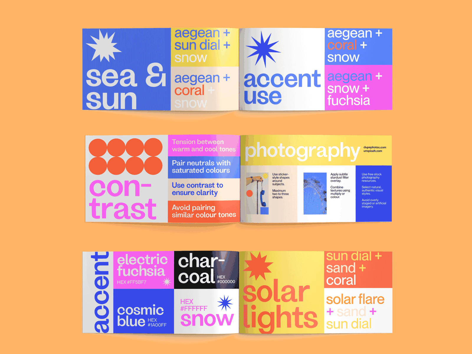 Brand guidelines spreads, animated