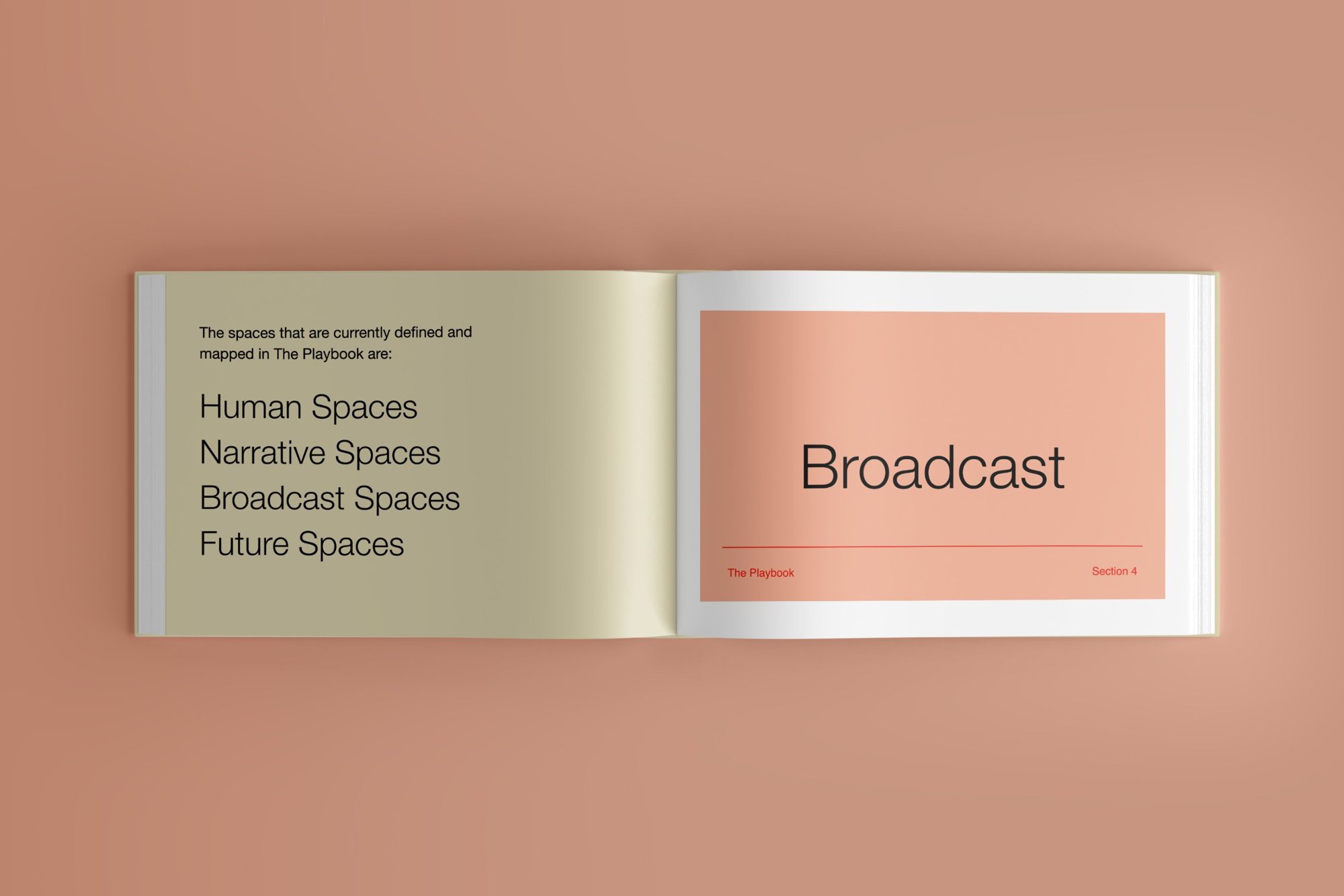 Playbook spread on broadcast spaces